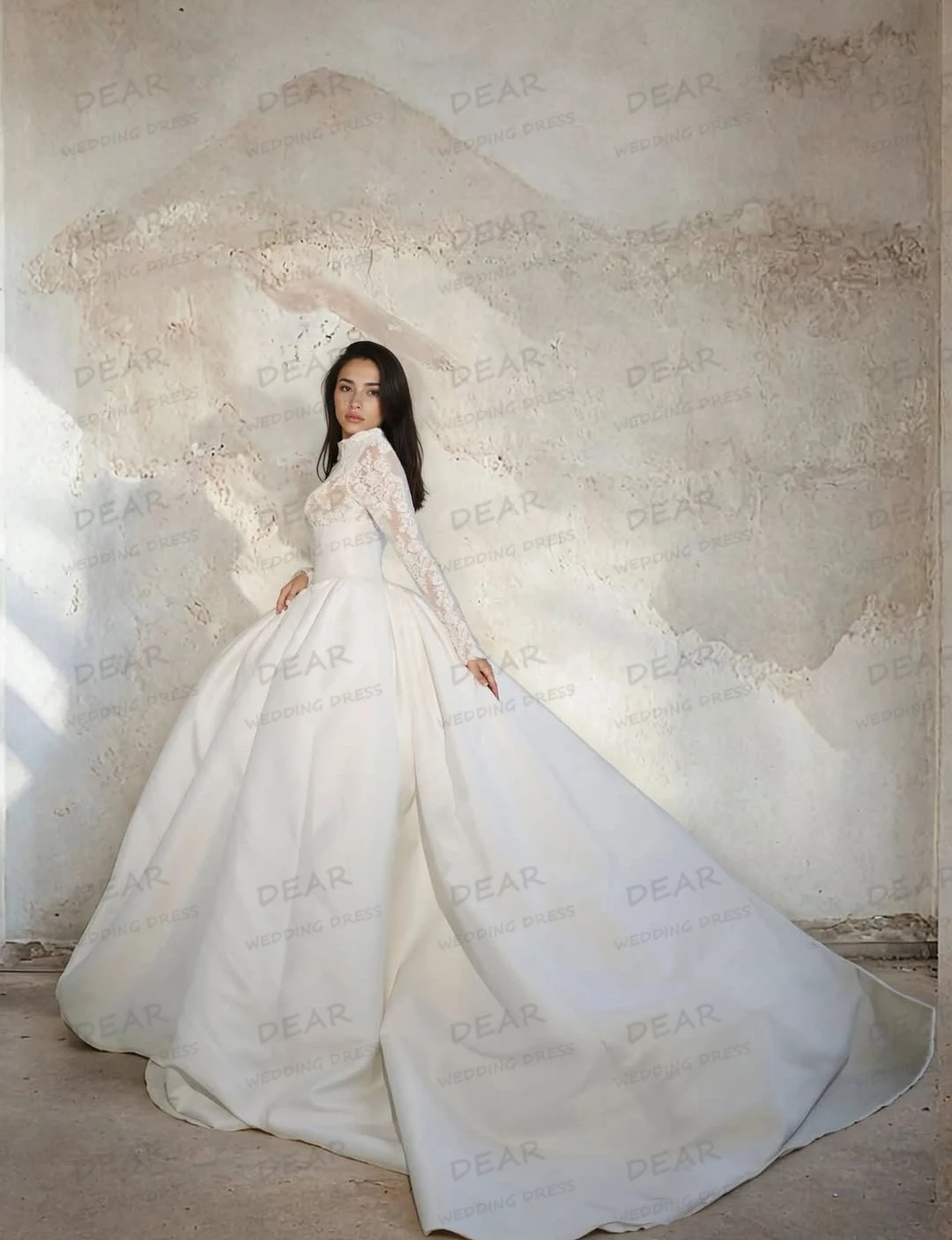 Satin Wedding Dresses Sexy High Neck Appliques Long Sleeve Formal A Line Women Bridal Gowns Party Customized Vestidos De Novia