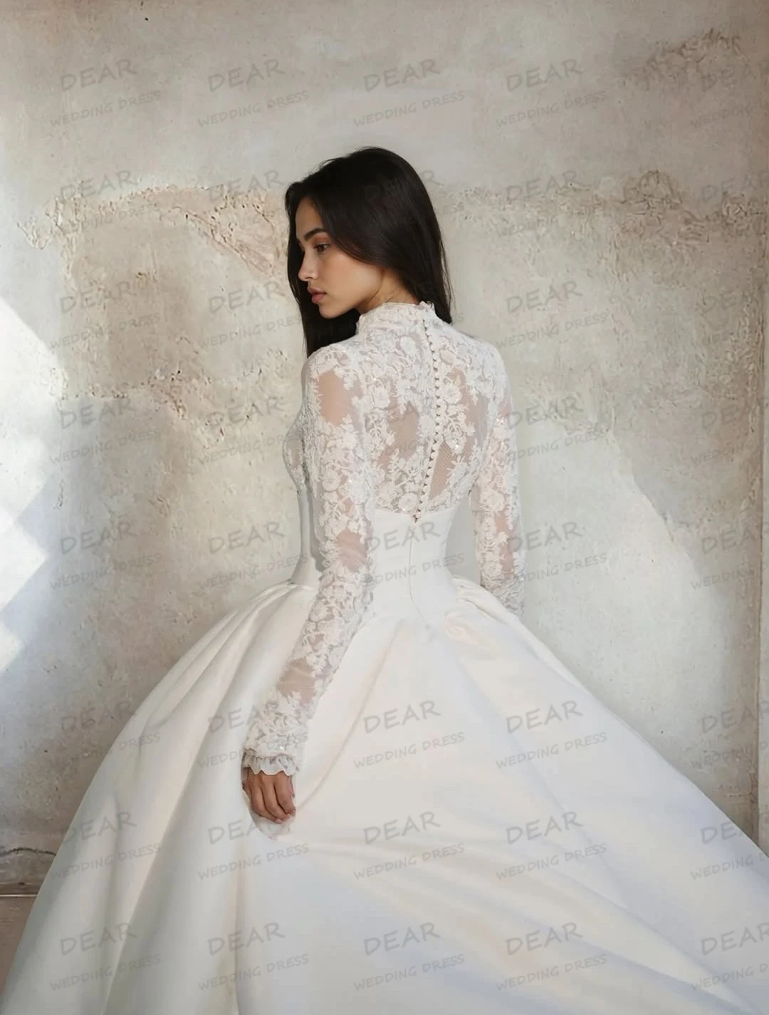 Satin Wedding Dresses Sexy High Neck Appliques Long Sleeve Formal A Line Women Bridal Gowns Party Customized Vestidos De Novia