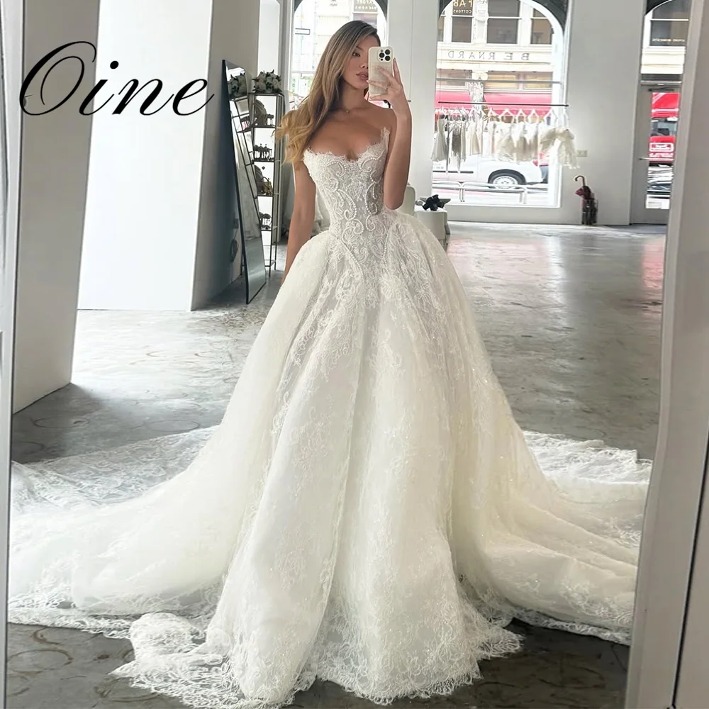 Oine Exquisite 2026 New A-Line Wedding Dresses Pleat Pearls Lace Bridal Gowns Customized Sweep Train Lace-up Vestidos De Novia