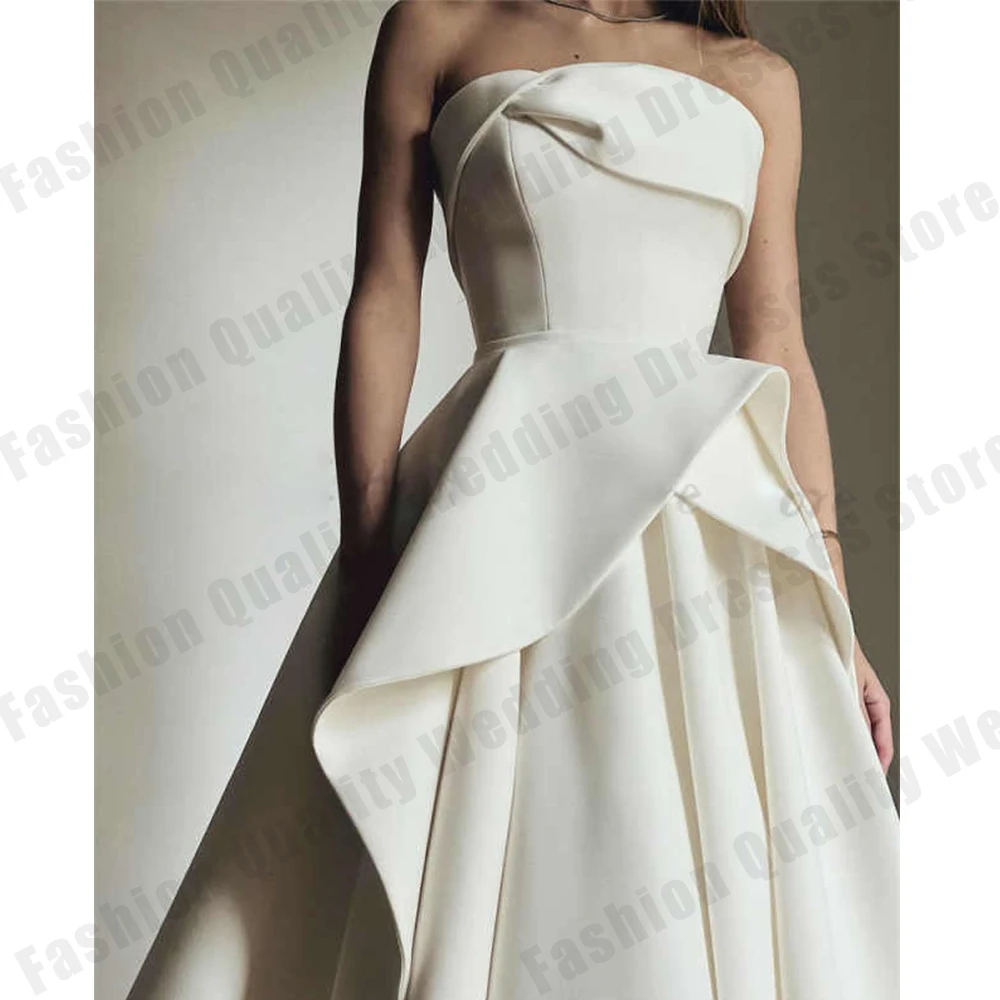 Simple Women's Bridal Gowns Sexy Off Shoulder Sleeveless A-line Satin Princess Ball Wedding Dresses Party Customized Robe De