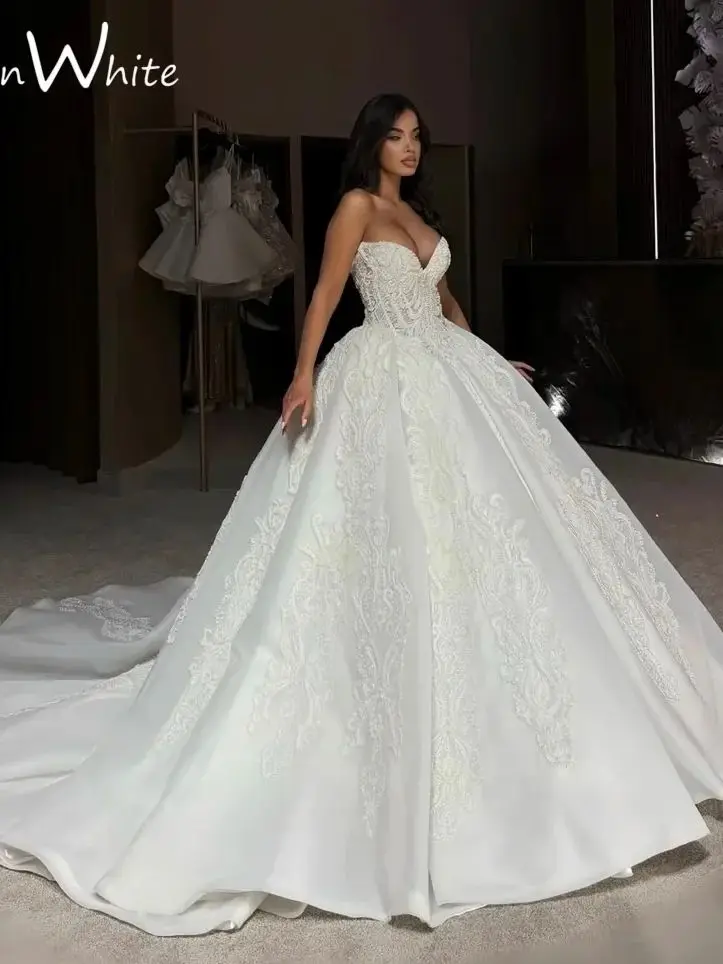 Customized Gorgeous Wedding dress Beaded V-neck Sweetheart Off Shoulder Wedding Party dress amanda novias 2025 Vestidos de novia