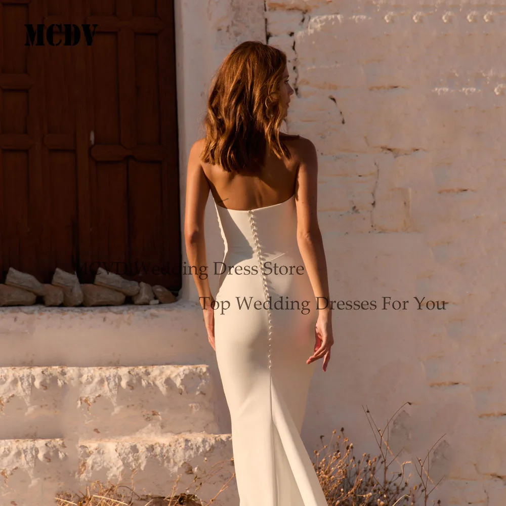 MCDV Strapless Mermaid Wedding Dress 2026 Simple Pleat Long Train Sleeveless Satin Reception Dress Button Back Customized