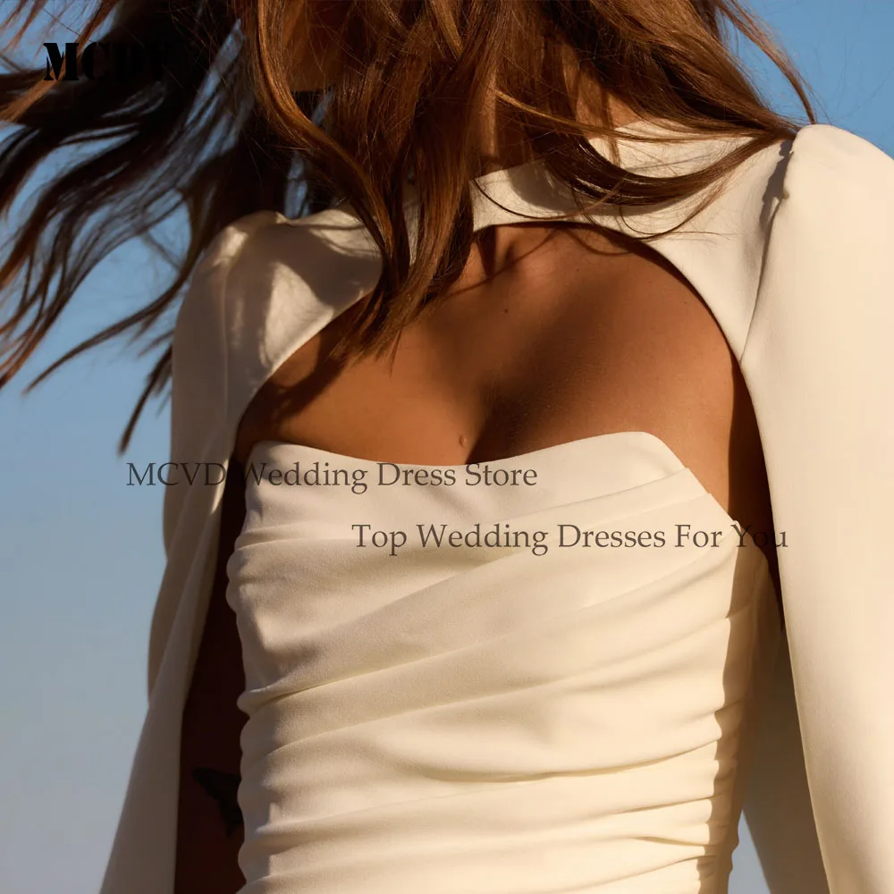 MCDV Strapless Mermaid Wedding Dress 2026 Simple Pleat Long Train Sleeveless Satin Reception Dress Button Back Customized