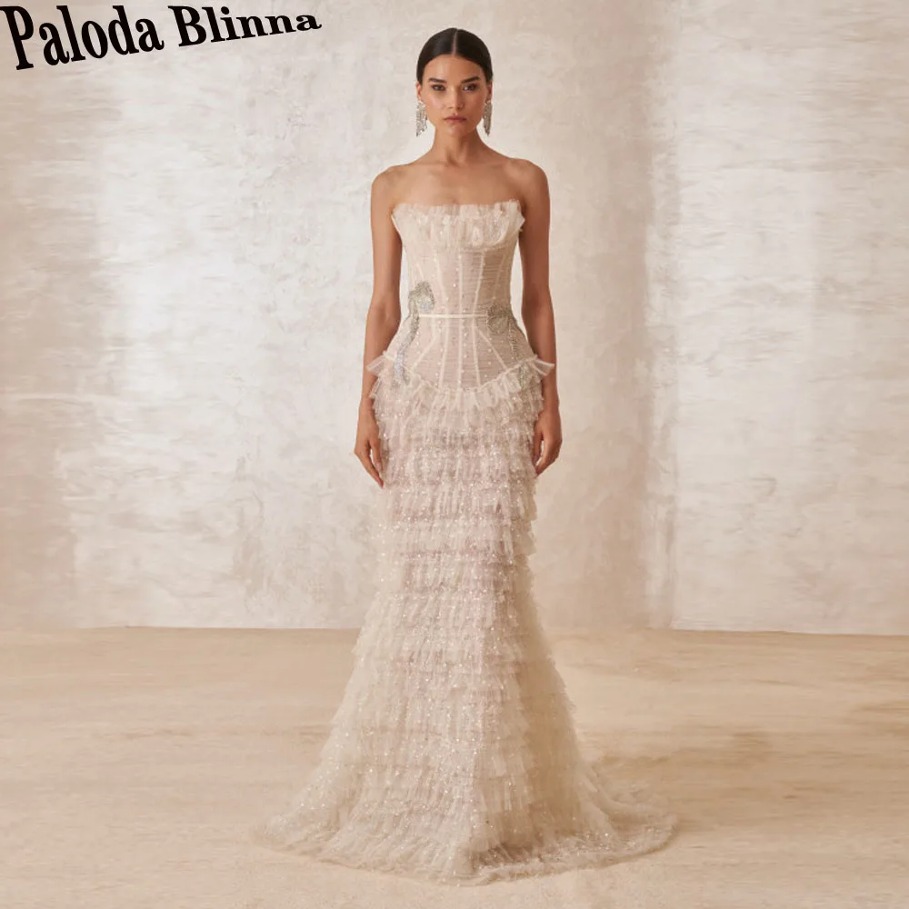 Paloda Charming Wedding Dress for Women with Tiered Mermaid Sleeveless Zipper Sequined Robe De Soiree De Mariage Customized