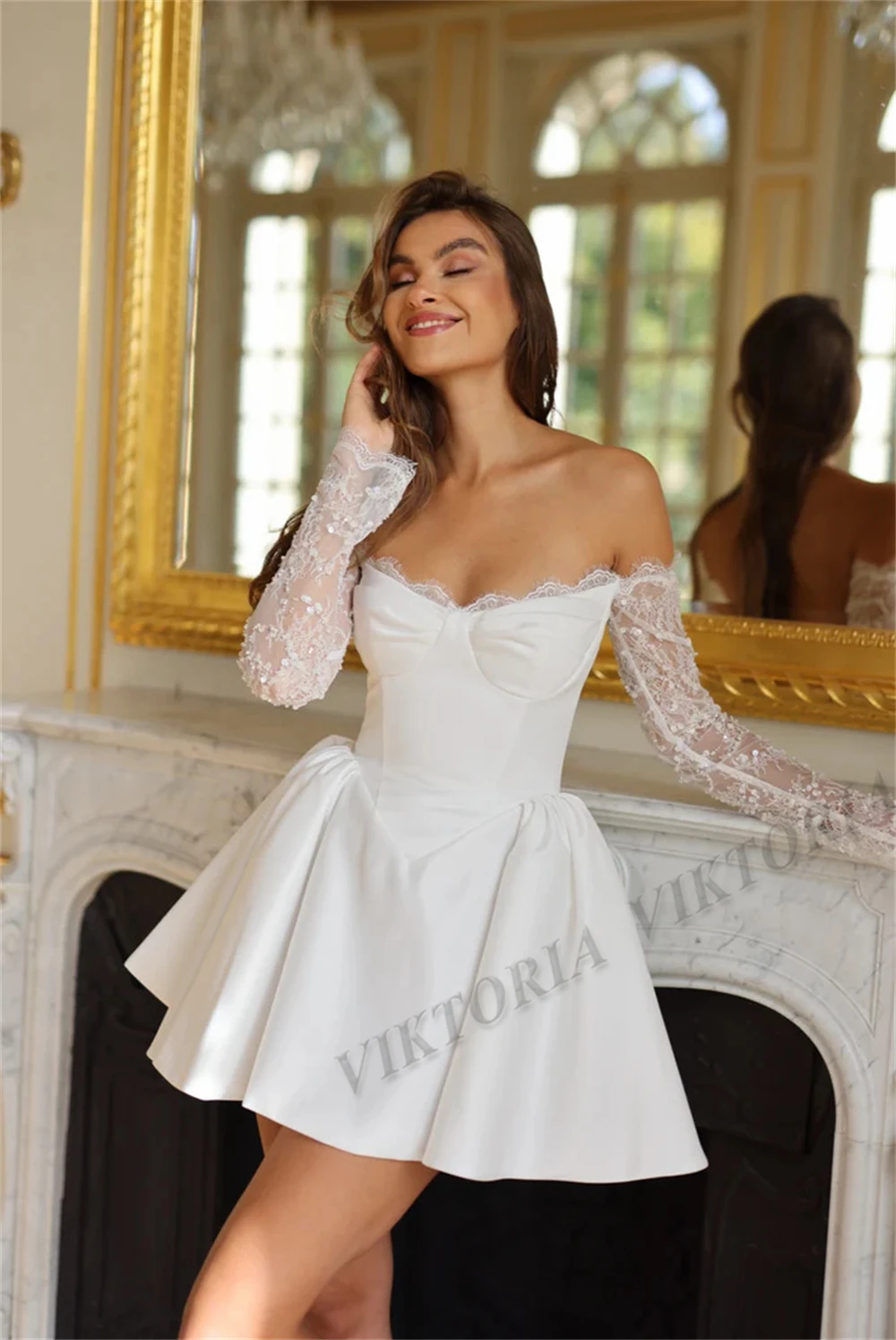VIKTORIA Attractive Mini Wedding Dresses For Woman Bride Satin Lace Up A-line Party Dress Above Knee Robe De Mariée Custom Made