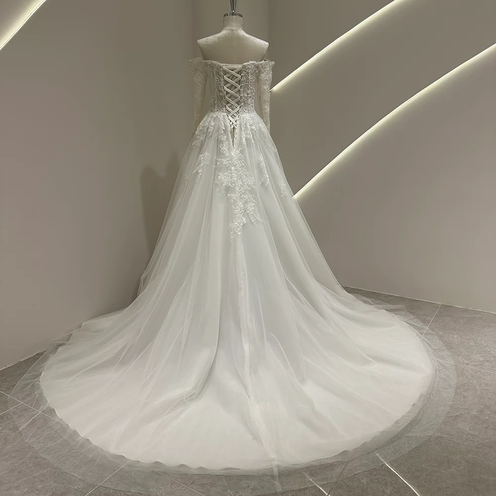 SL-9430 Customized 2025 Sweetheart Bride Wedding Dress Lace Appliques Beading Bohemian Backless Lace up Gown Beach Dress