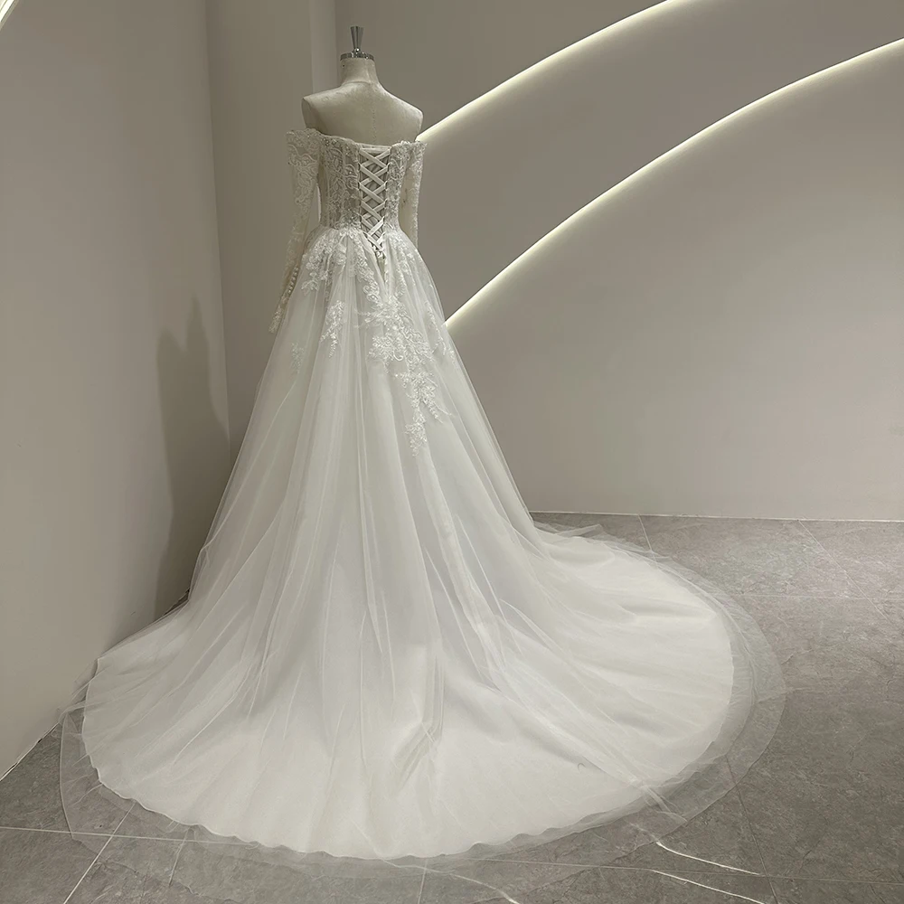 SL-9430 Customized 2025 Sweetheart Bride Wedding Dress Lace Appliques Beading Bohemian Backless Lace up Gown Beach Dress