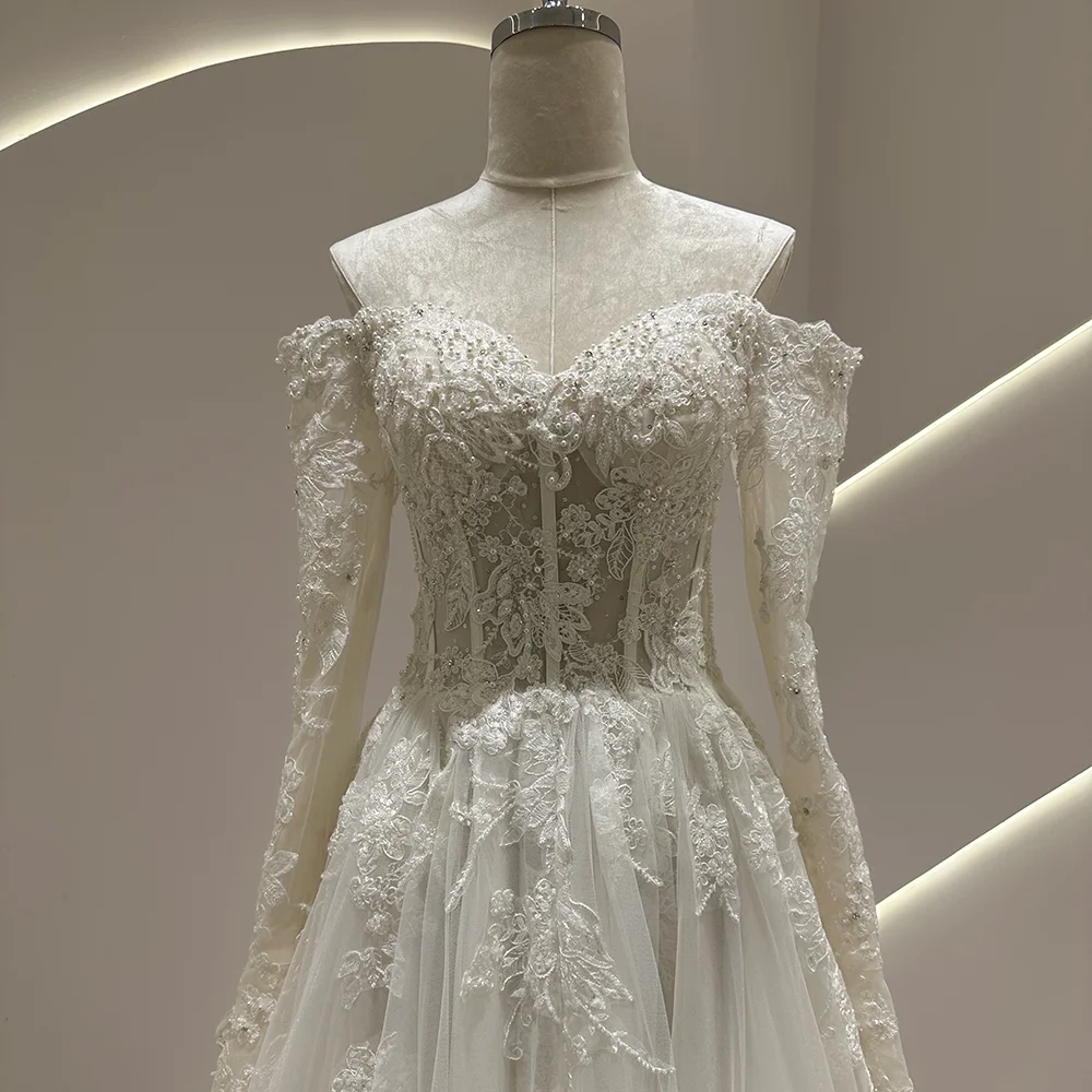 SL-9430 Customized 2025 Sweetheart Bride Wedding Dress Lace Appliques Beading Bohemian Backless Lace up Gown Beach Dress