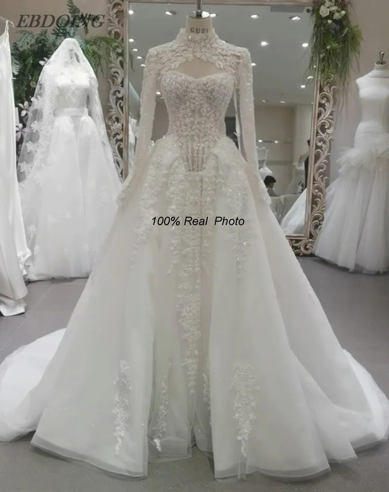 EBDOING Customized Wedding Dress A-Line Lace Sweetheart Neckline With Detachable Jacket Customized Bride Gowns