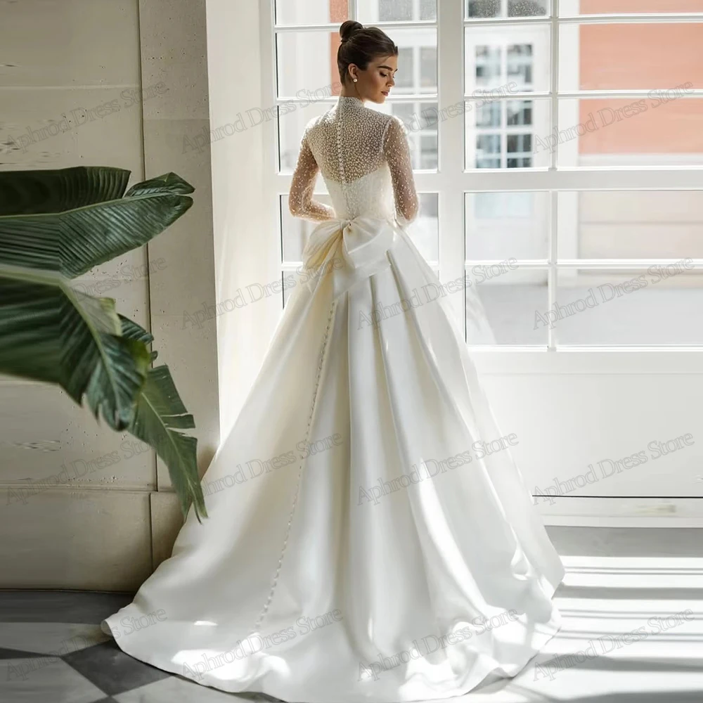 Glamorous Wedding Dresses Gorgeous Bridal Gowns Beading Appliques High Neck Full Sleeves Exquisite Vestidos De Novia Customized