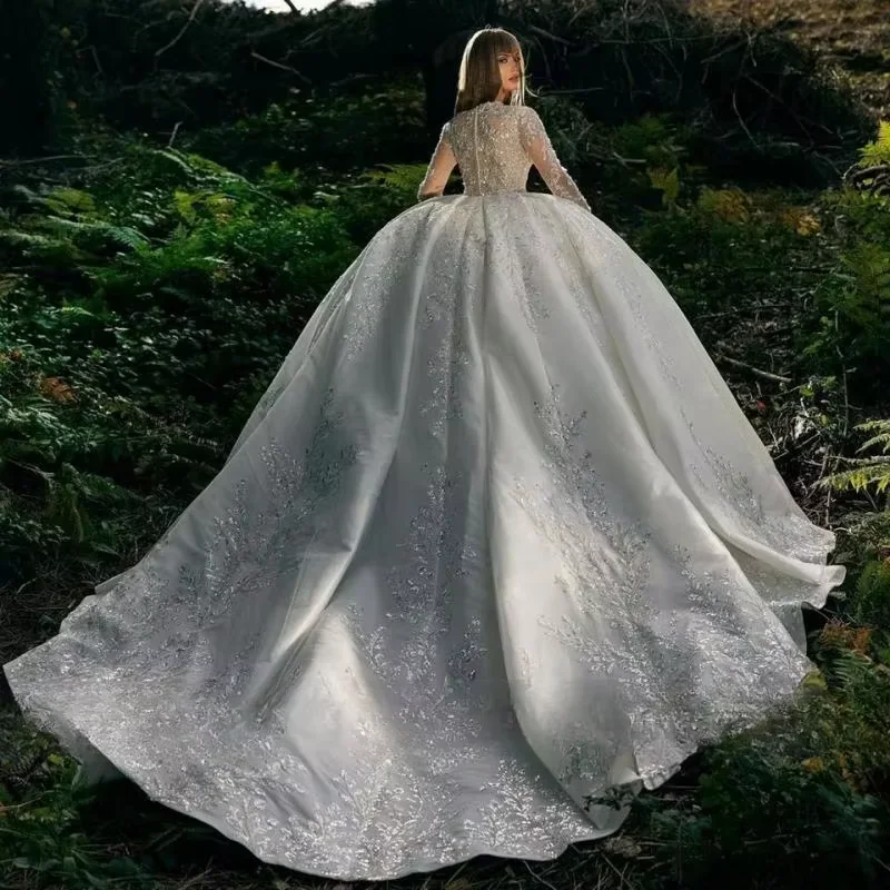 Customized Gorgeous Luxury Wedding Dresses Women Long Sleeve Appliques Sweetheart Ball Gowns Formal Bridal Dress Vestido