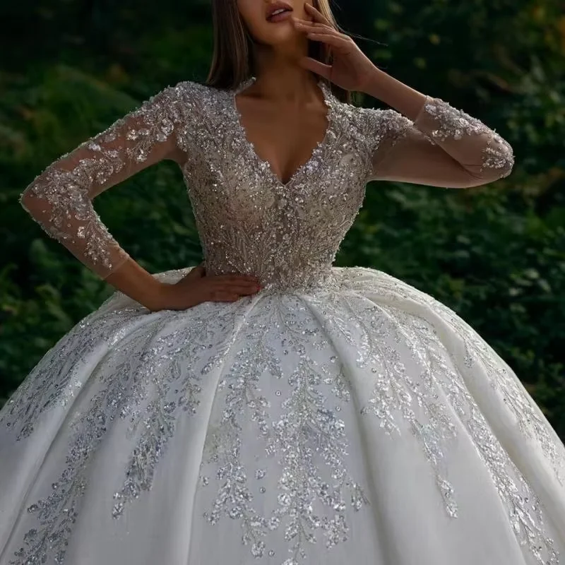 Customized Gorgeous Luxury Wedding Dresses Women Long Sleeve Appliques Sweetheart Ball Gowns Formal Bridal Dress Vestido