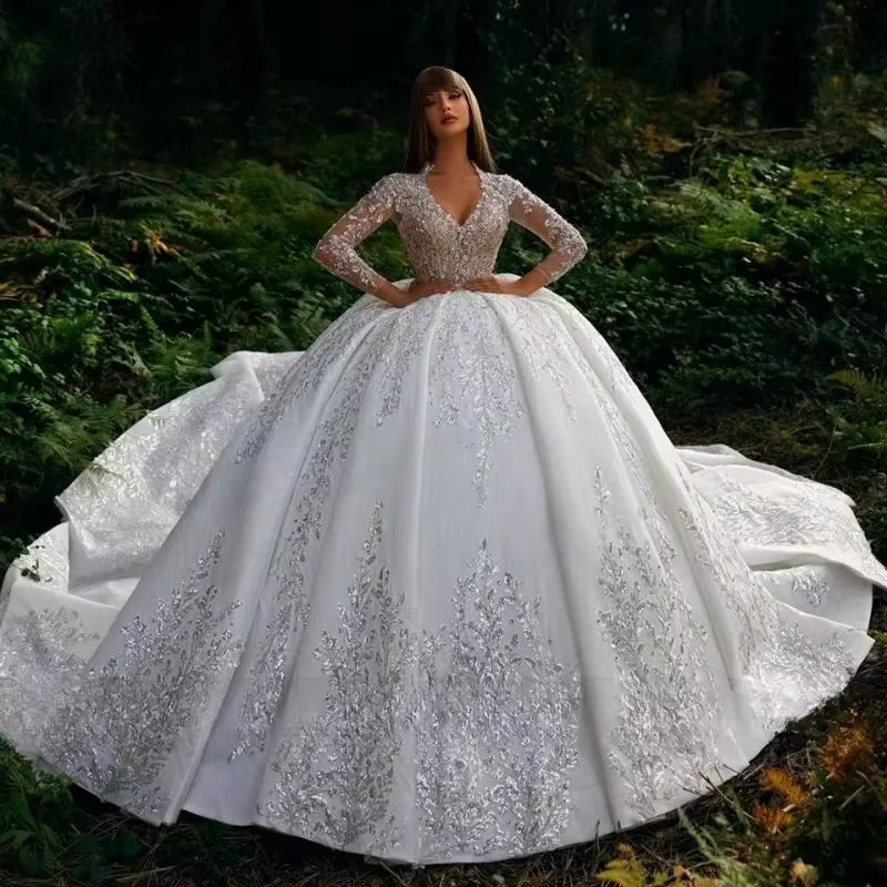 Customized Gorgeous Luxury Wedding Dresses Women Long Sleeve Appliques Sweetheart Ball Gowns Formal Bridal Dress Vestido