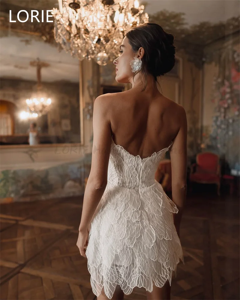 LORIE 3D Lace Applique Sexy A-line Sweetheart Short MIni Wedding Dress Backless Bridal Gowns vestidos de novia Customized 2025