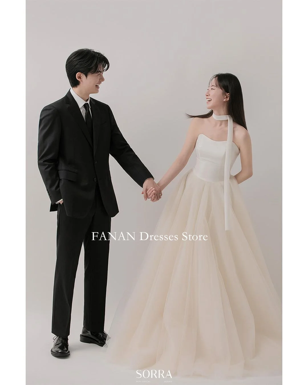 FANAN O-Neck Korea White Floor Length A-Line Two Pieces Organza Wedding Dresses 웨딩드레스 Customized Bride Gowns Plus Size