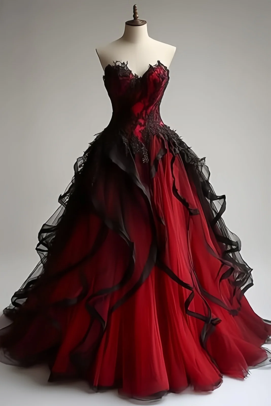 Gothic Wedding Dresses for Bride Layered Tulle Black Bridal Gowns Lace Applique Sweetheart Wedding Gown Dress