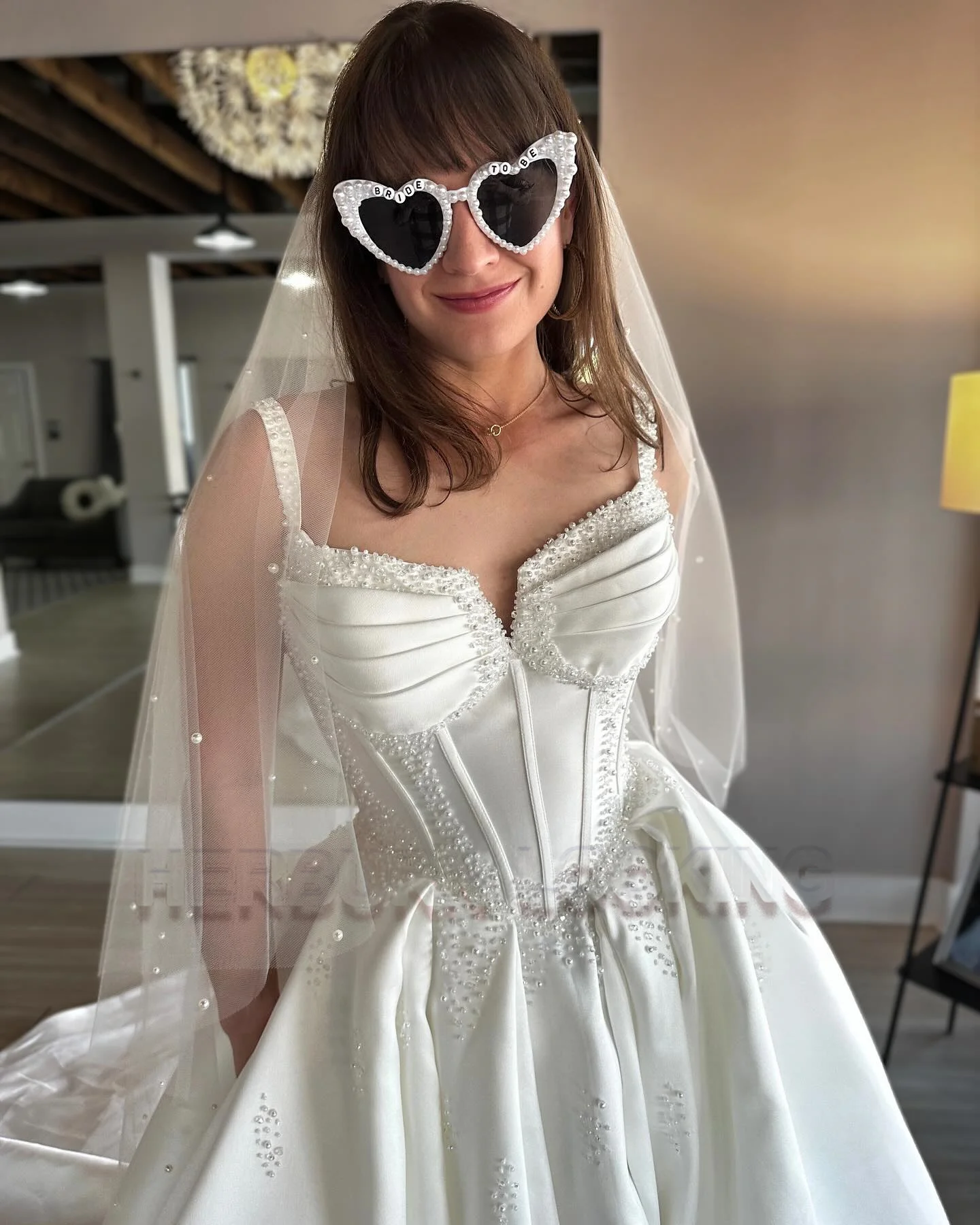 HERBURN Trendy Pockets Wedding Dresses for Women Bride Spaghetti Straps Corset Pearls Vestidos De Novia Brautmode Customized