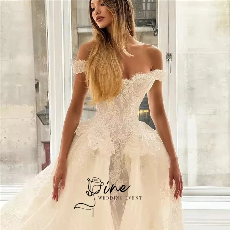 Oine Luxury Wedding Dress 2026 Lace Corset Vestidos De Novia Sleeveless A-Line Off Shoulder Dresses For Bridal Gowns Customized
