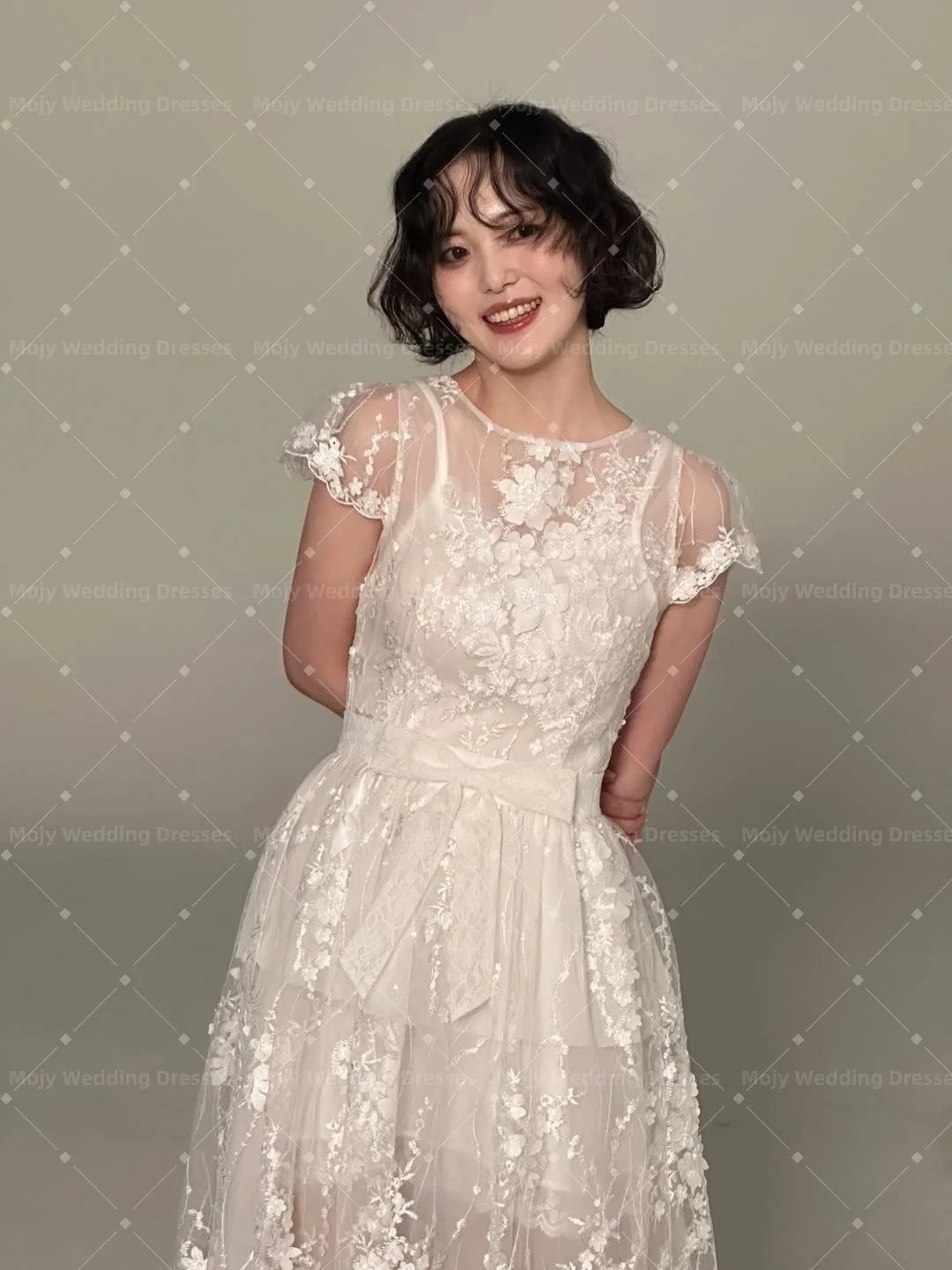 Mojy O-Neck Lace Tulle Wedding Dresses Photo shoot Korea Floor-Length Bride Gowns Customized Princess 웨딩드레스 2026