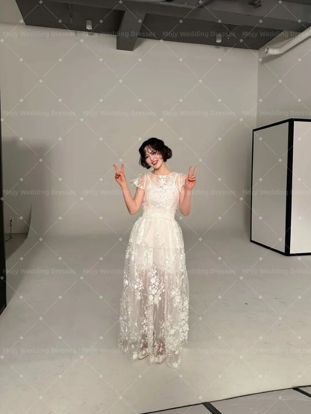 Mojy O-Neck Lace Tulle Wedding Dresses Photo shoot Korea Floor-Length Bride Gowns Customized Princess 웨딩드레스 2026