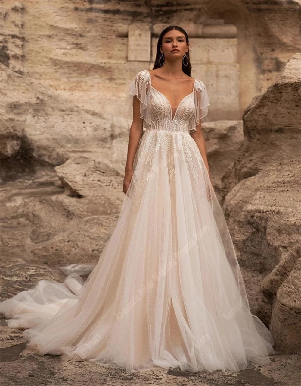 Tulle Short Sleeves Wedding Dresses Sweetheart Collar Bridal Gowns Elegant A-Line Mopping Length Vestidos De Novias Customized