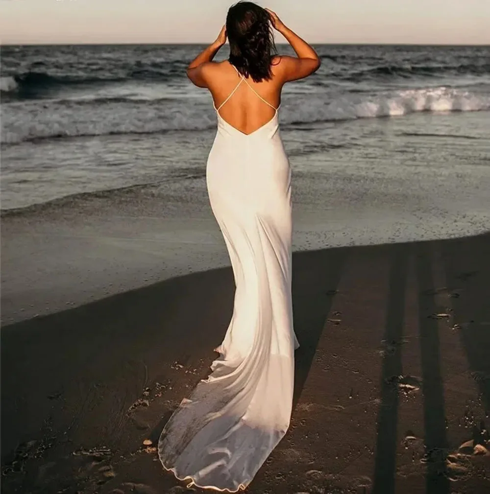 Simple Mermaid Wedding Dress Bride 2026 Boho Sexy Backless V Neck Wedding Gown Brides Wear Bridal Dress For Women Customizd