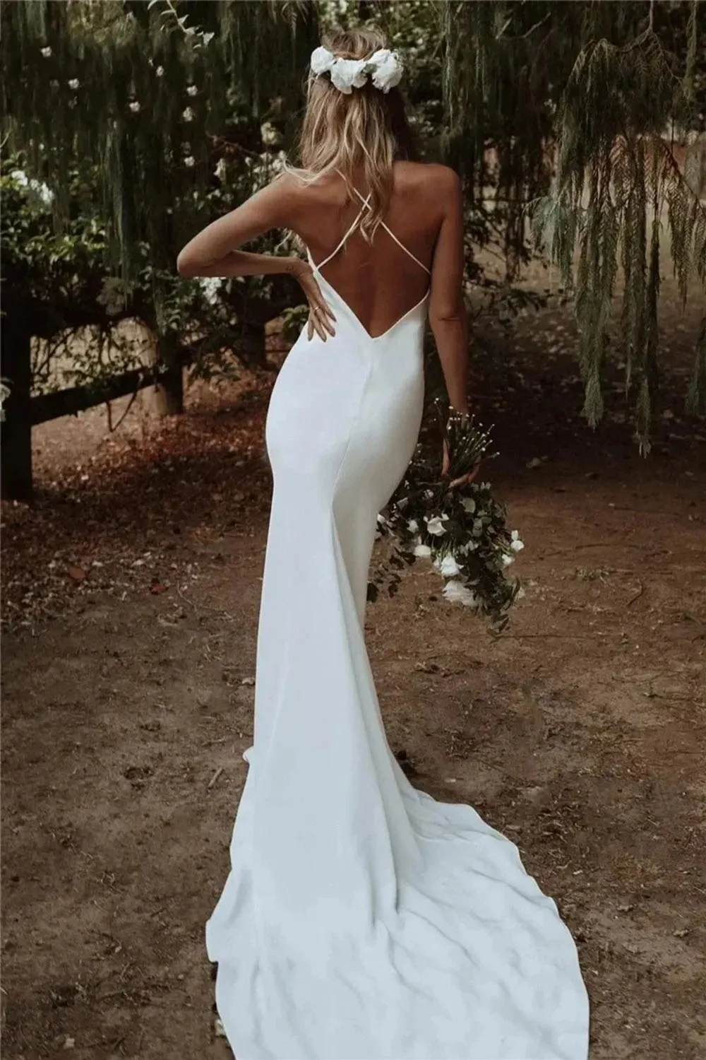 Simple Mermaid Wedding Dress Bride 2026 Boho Sexy Backless V Neck Wedding Gown Brides Wear Bridal Dress For Women Customizd