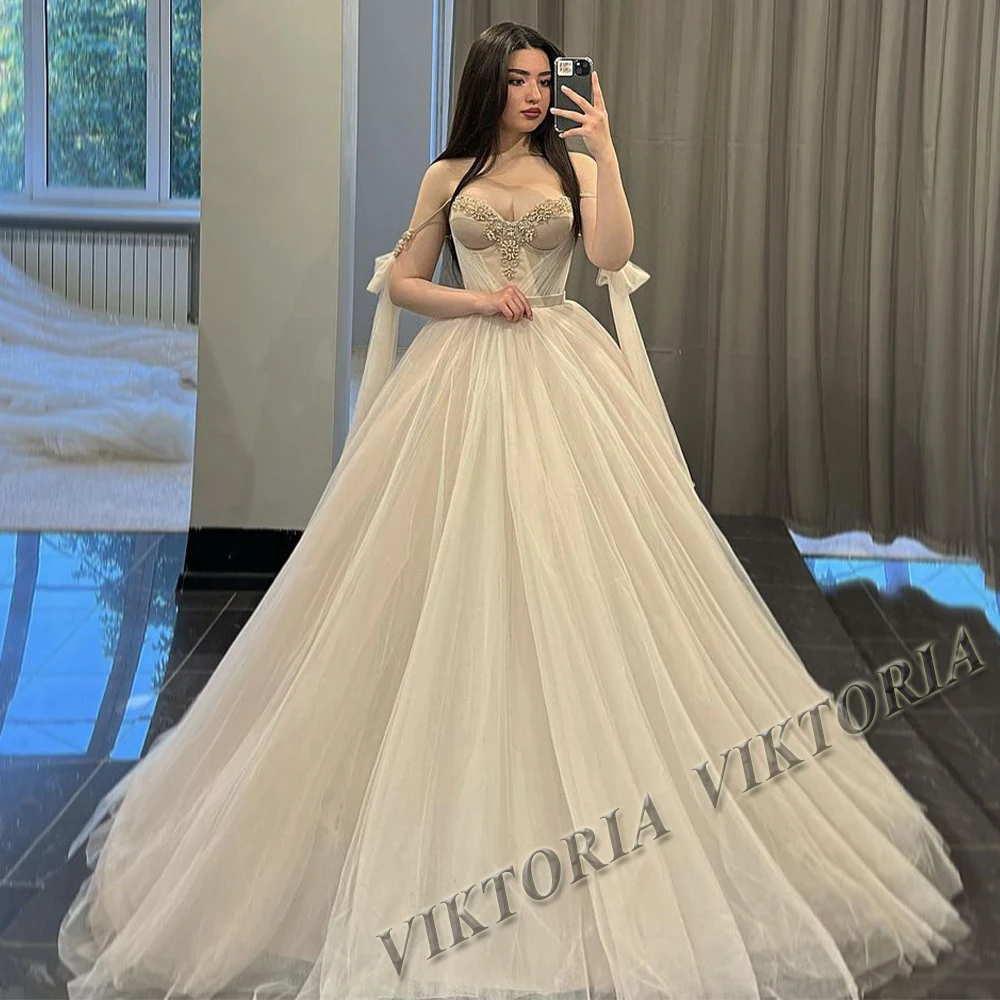 VIKTORIA Modern Sweep Train Wedding Dress For Woman Spaghetti Straps Lace Applique Vestido De Casamento Personalized Customized