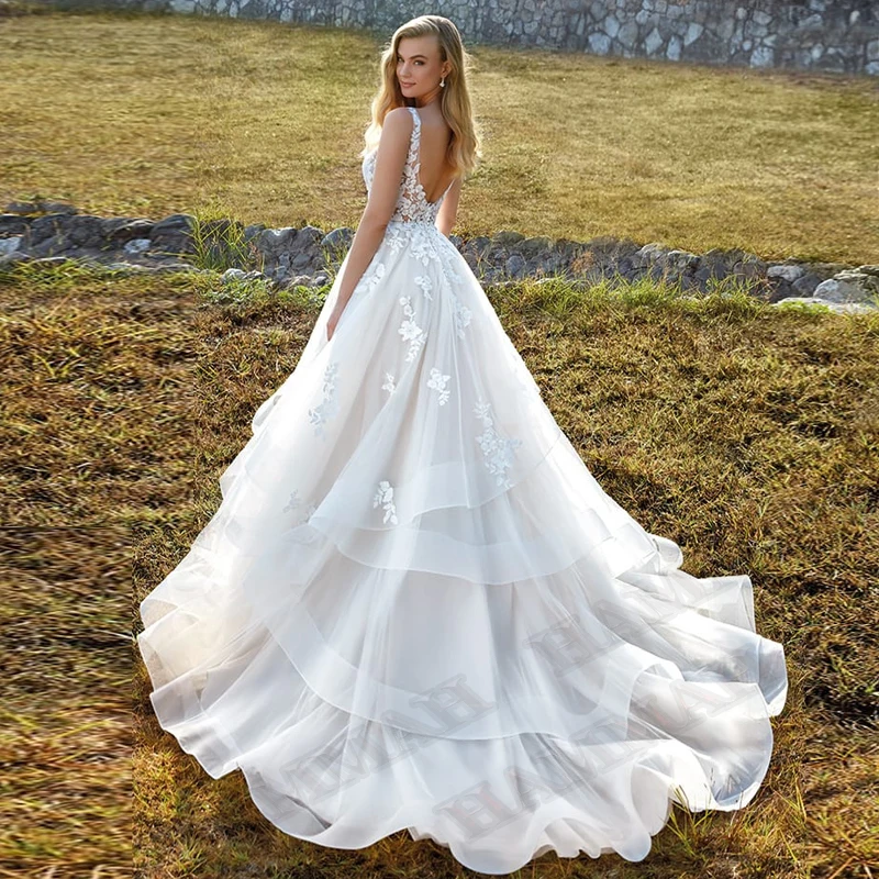 HAMMAH Luxury Trumpet Wedding Dresses Spaghetti Strap Appliques Lace Tulle Court Train Backless Vestidos De Novia Customized