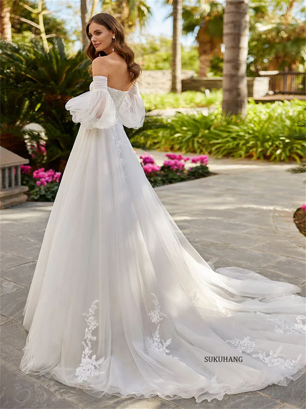 Amazing Sweetheart Ivory Wedding Dresses Appliques Off Shoulder Detachable Long Sleeve A-Line Bridal Gown Customized