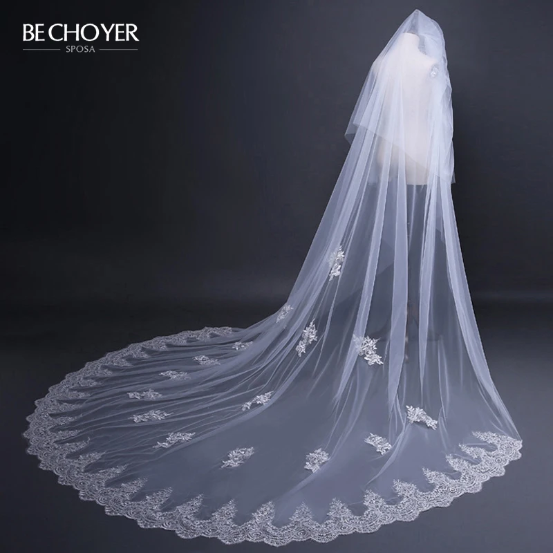 BECHOYER Customized Veil Wedding Dress Appliques Lace Tulle Bride Gown Vestido De Noiva ACC