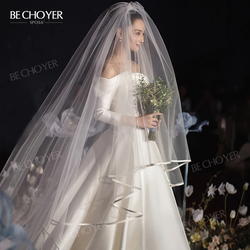 BECHOYER Customized Veil Wedding Dress Appliques Lace Tulle Bride Gown Vestido De Noiva ACC