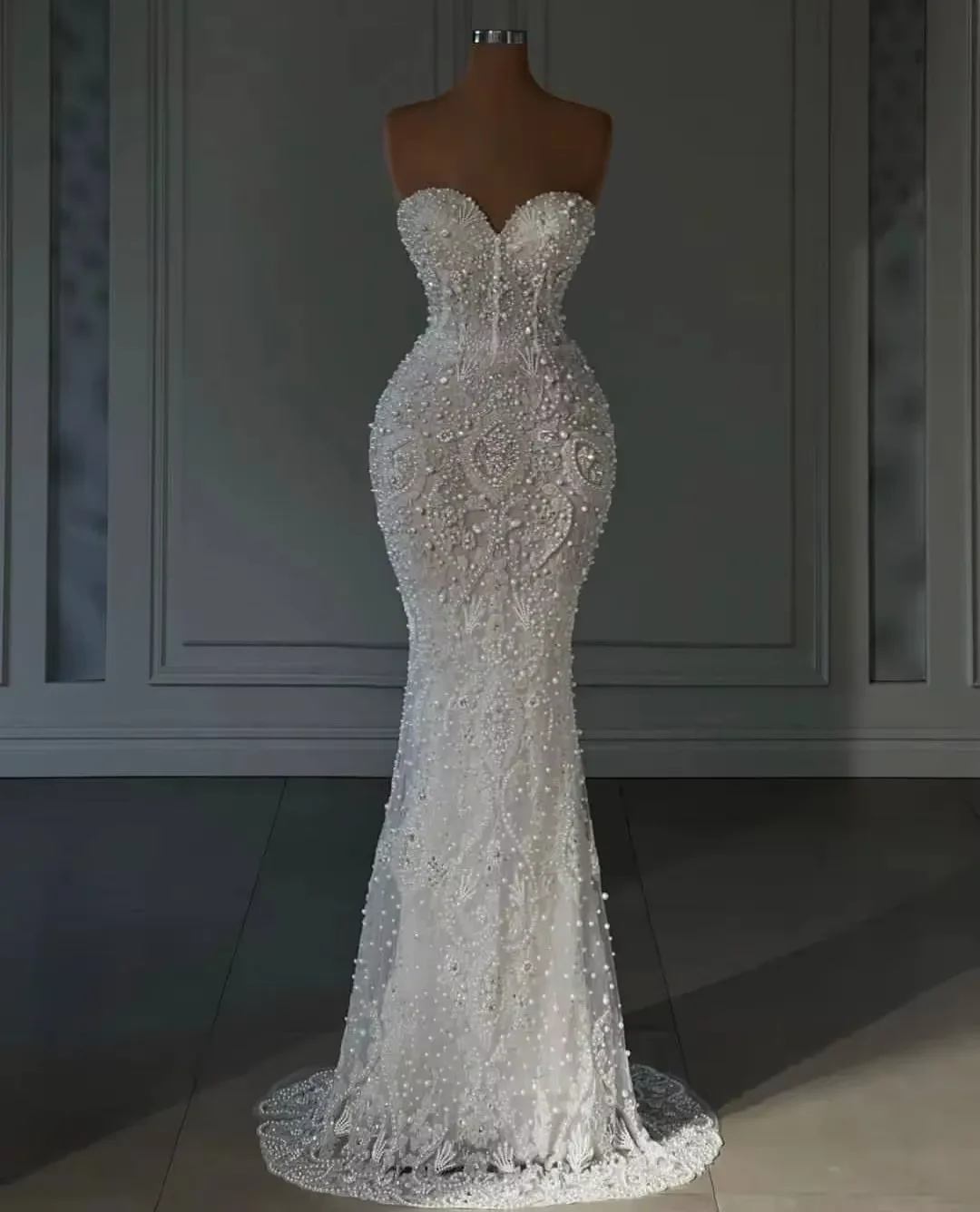 Customized Luxury Mermaid Wedding Dresses For Women Sweetheart Neck Sleeveless Bridal Gown Pearls Sequins Robe vestidos de novia