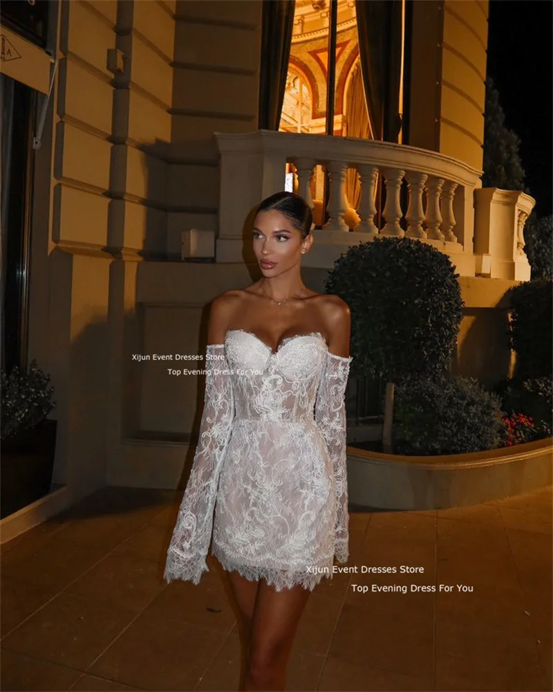 Xijun Modern Short Lace Wedding Dresses Sweetheart Sleeves Off The Shoulder Prom Dresses Mini Wedding Party Gowns 2025 Occasion
