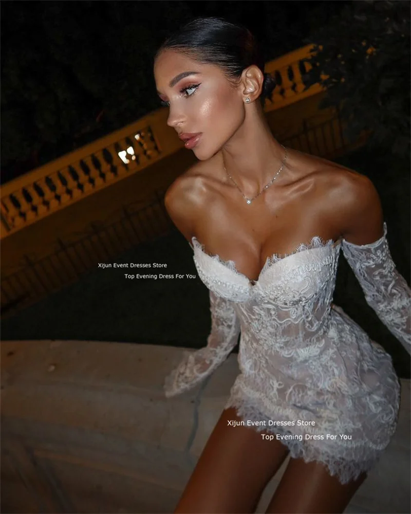 Xijun Modern Short Lace Wedding Dresses Sweetheart Sleeves Off The Shoulder Prom Dresses Mini Wedding Party Gowns 2025 Occasion