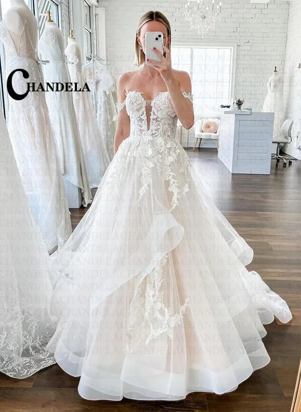 CHANDELA Off The Shoulder Princess Beach Wedding Dress For Women 2025 Sleeveless Bride Ruffles Bridal Gown Vestidos Customised
