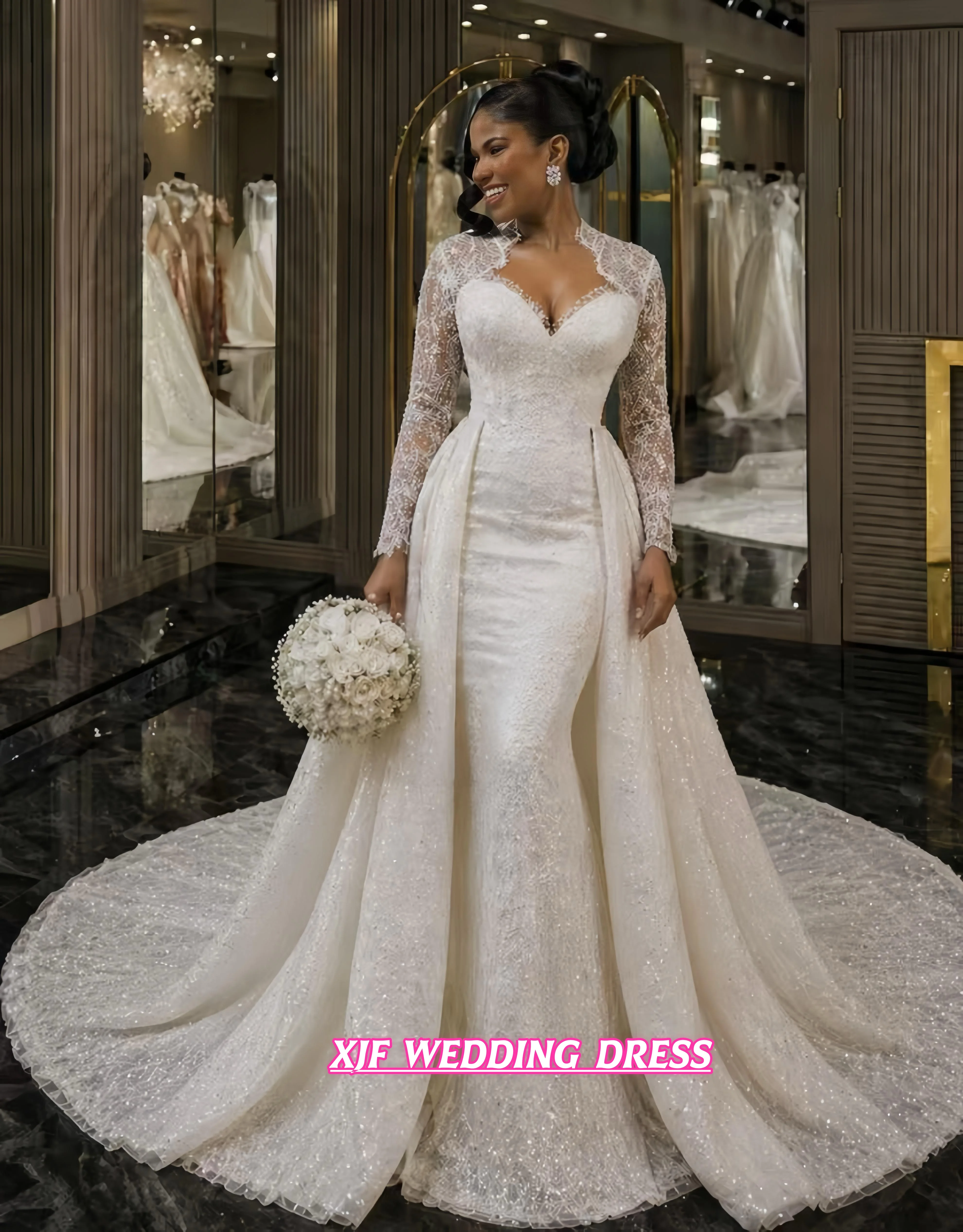 Customized Elegant Sweetheart Long-Sleeved Ball Gown Wedding Robe Bridal Dress Vestidos De Novia