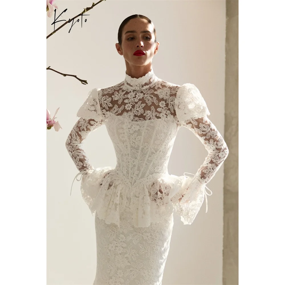 Kyoto Customized White High Neck Wedding Dresses Mermaid Zip Back Long Sleeve vestidos de noche Floor-Length robe de mariée 2026