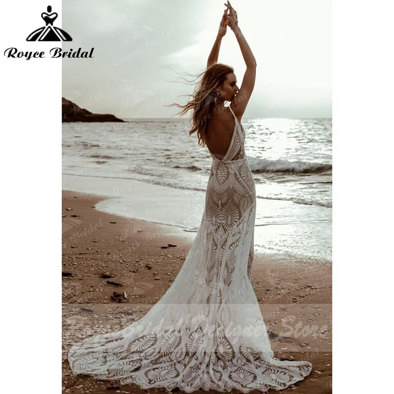 Vestido Bohemian Wedding Dress V Neck Lace Boho Spaghetti Straps Backless Beach Bridal Gowns Vestido de novia Customized 2025