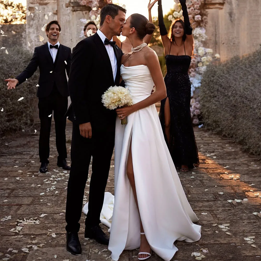 Elegant Satin Wedding Dresses 2026 Pleated Civil Bridal Dress Women's Side Slit Church Bride Wedding Ceremony Gowns Customized