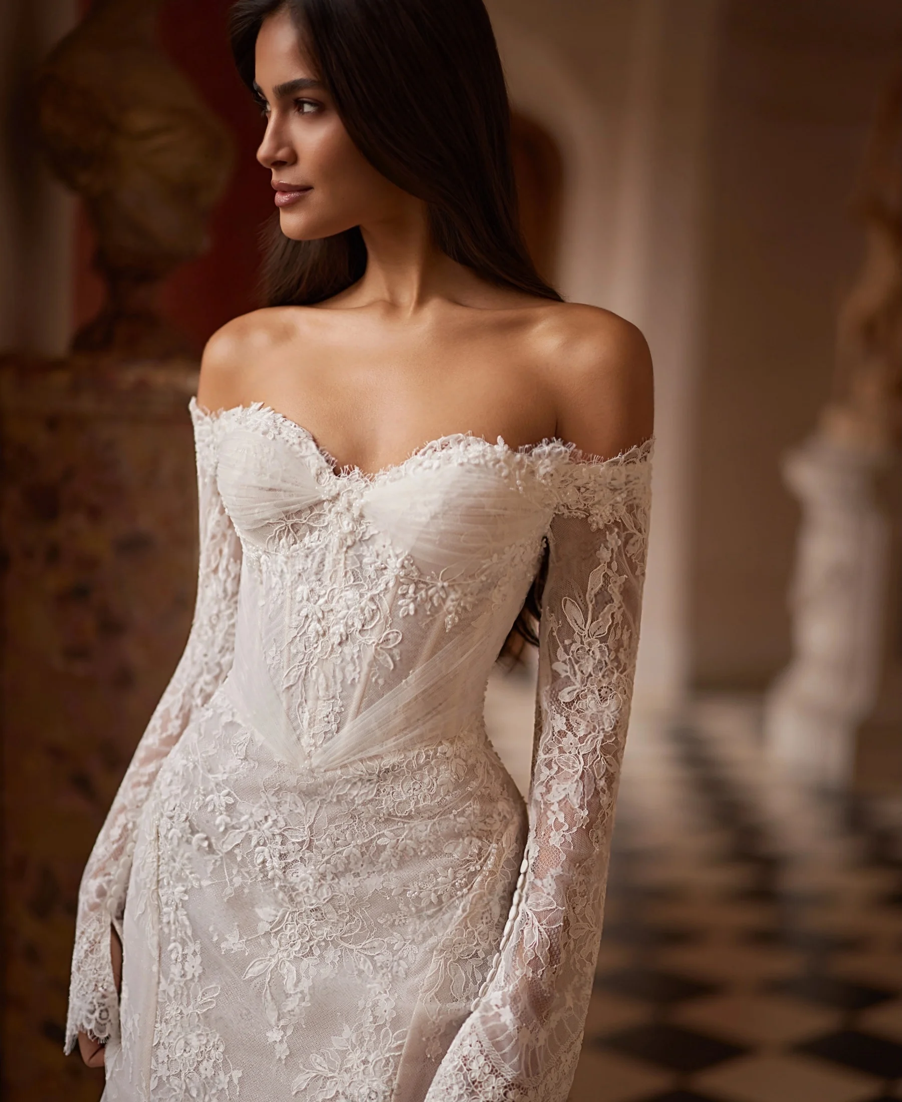 Lace Appliques Mermaid Wedding Dress With Detachable Train Graceful Romantic Off-the-shoulder Zipper Back Bridal Gown Customized