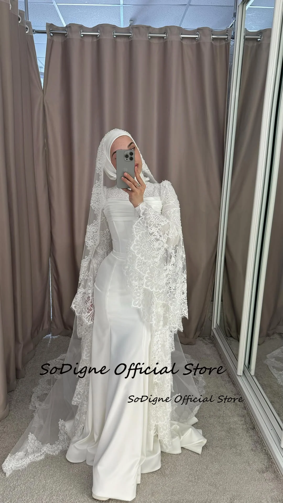 SoDigne Satin/Lace Mermaid Wedding Dress Full Sleeves O-neck 2026 Bride Dresses Long Bridal Gowns Vestidos De Novia Customized