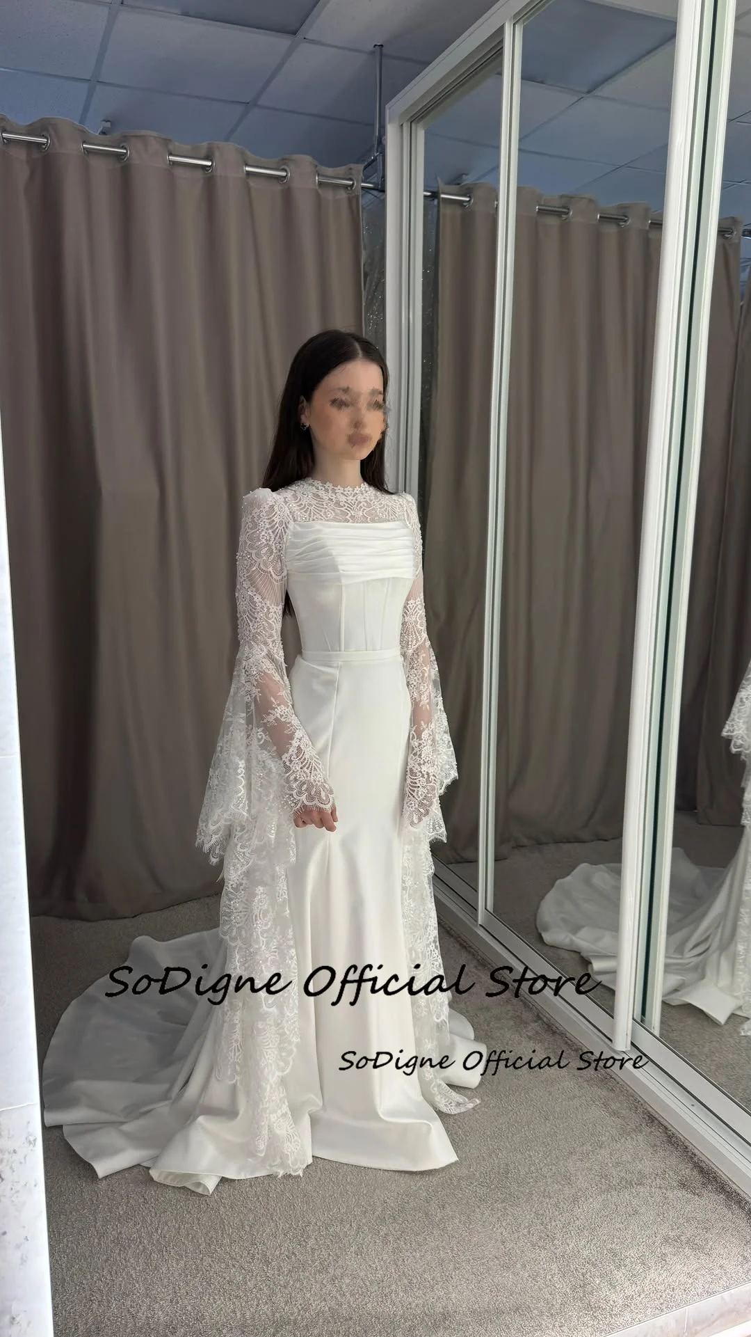 SoDigne Satin/Lace Mermaid Wedding Dress Full Sleeves O-neck 2026 Bride Dresses Long Bridal Gowns Vestidos De Novia Customized