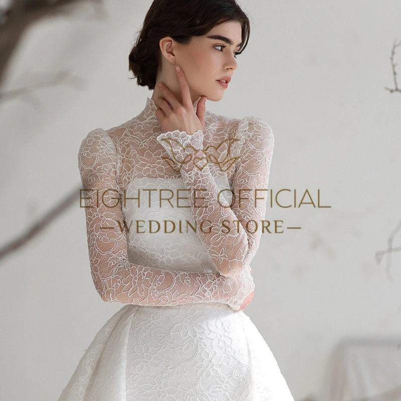 Eightree Elegant Mermaid Wedding Dresses 2025 High Neck Long Sleeves Lace Bridal Dress Formal Wedding Ball Prom Gowns Customized