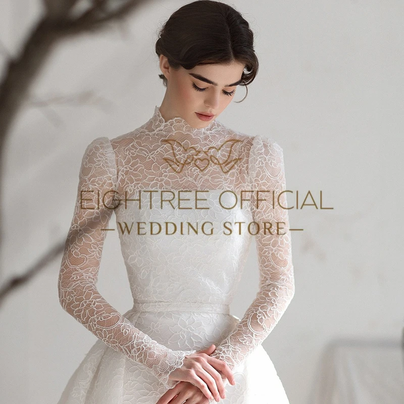 Eightree Elegant Mermaid Wedding Dresses 2025 High Neck Long Sleeves Lace Bridal Dress Formal Wedding Ball Prom Gowns Customized
