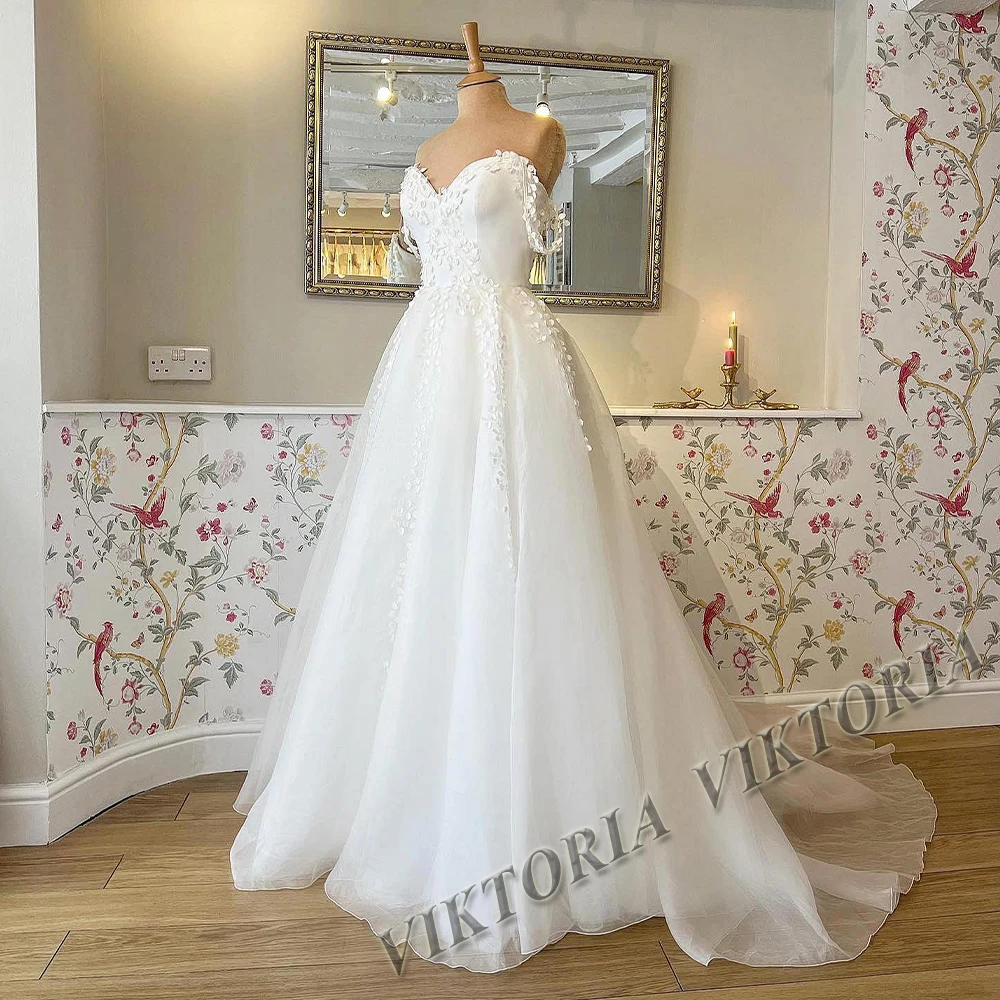 VIKTORIA Modern Wedding Dresses For Woman 2025 Bridal V-neck Sleeveless A-LINE 3D Flower Appliques Vestidos De Novia Customized