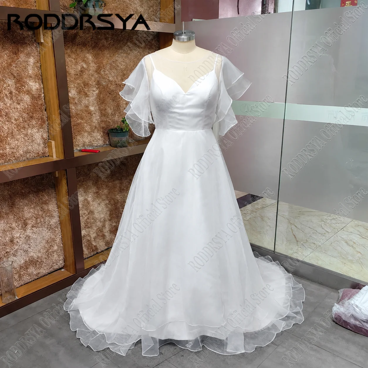 JEHETH Simplism Organza Wedding Dress With Batwing Sleeves A-line Elegant Bridal Gowns Backless Boho vestido de noiva Customized