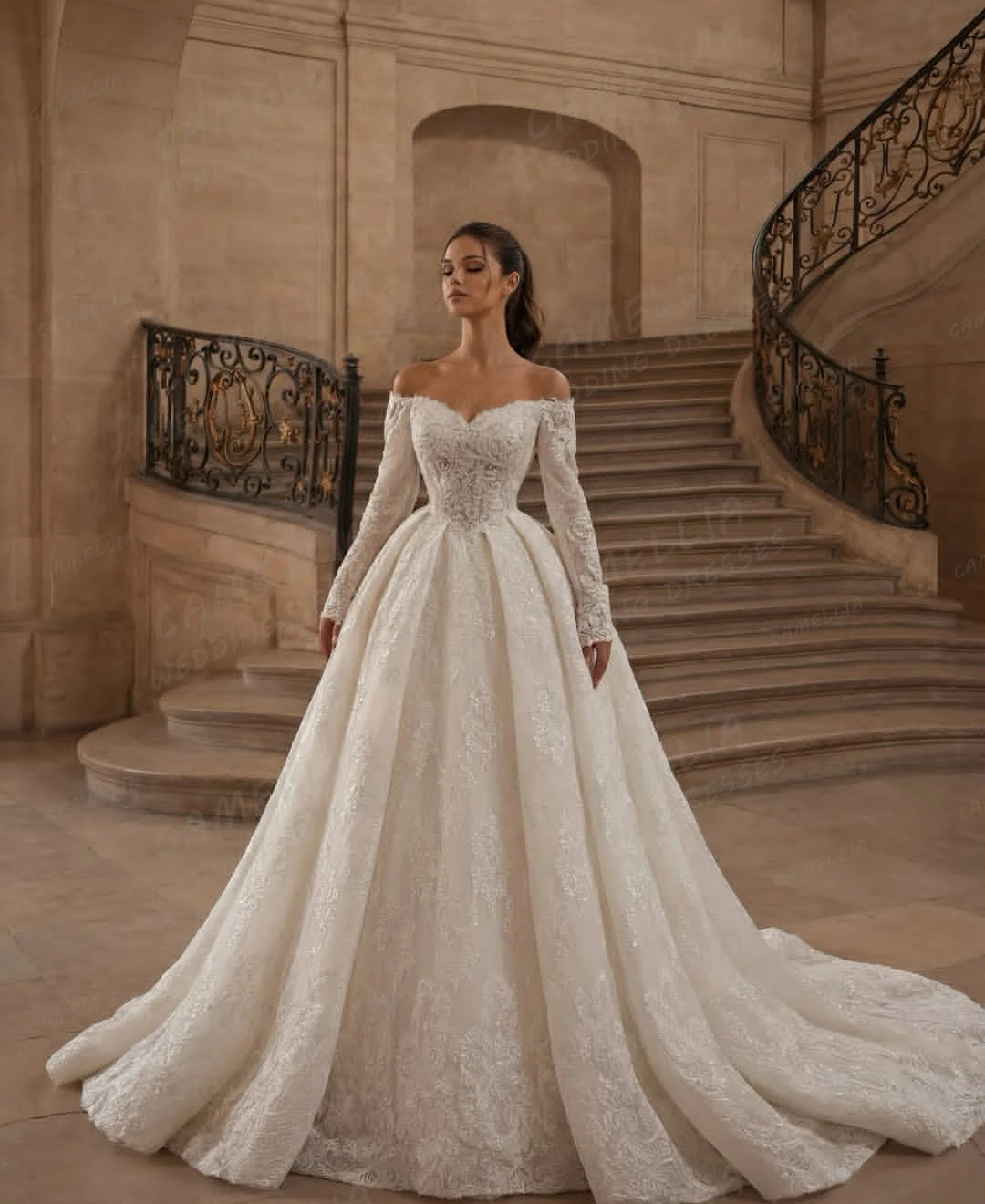 Luxury Shiny Wedding Dresses Sweetheart Women's A Line Bridal Gowns Sequined Off Shoulder Ruffles Vestidos De Novia Customized