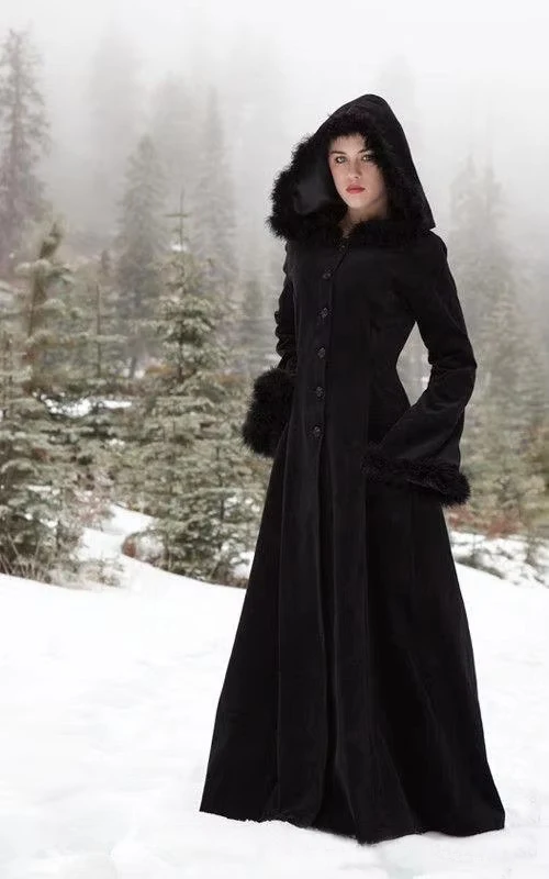 Fur Long Wedding Jacket Hallowmas Hooded Velvet Cloaks Winter Wedding Capes Wicca Robe Warm Coats Bride Jacket Customized