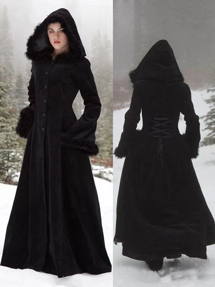 Fur Long Wedding Jacket Hallowmas Hooded Velvet Cloaks Winter Wedding Capes Wicca Robe Warm Coats Bride Jacket Customized